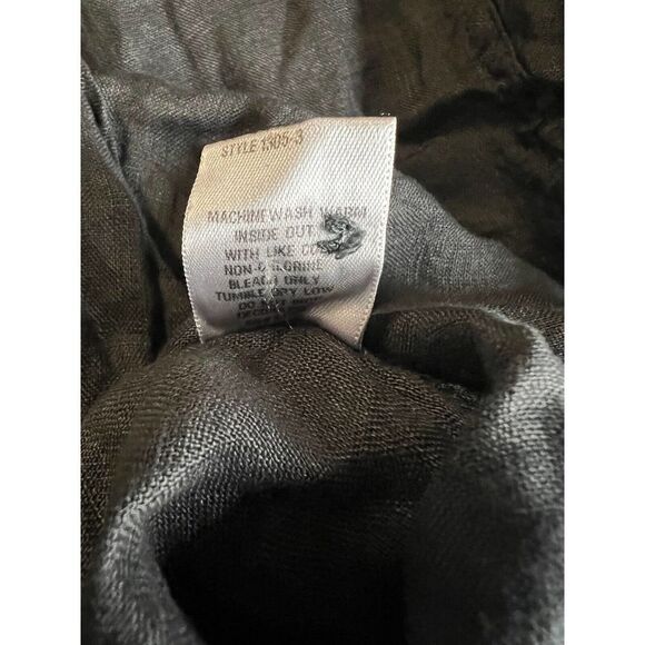 Cp Shades Solid Ruffled Linen Blouse Oversized Button Front Vintage Grey - Picture 7 of 7